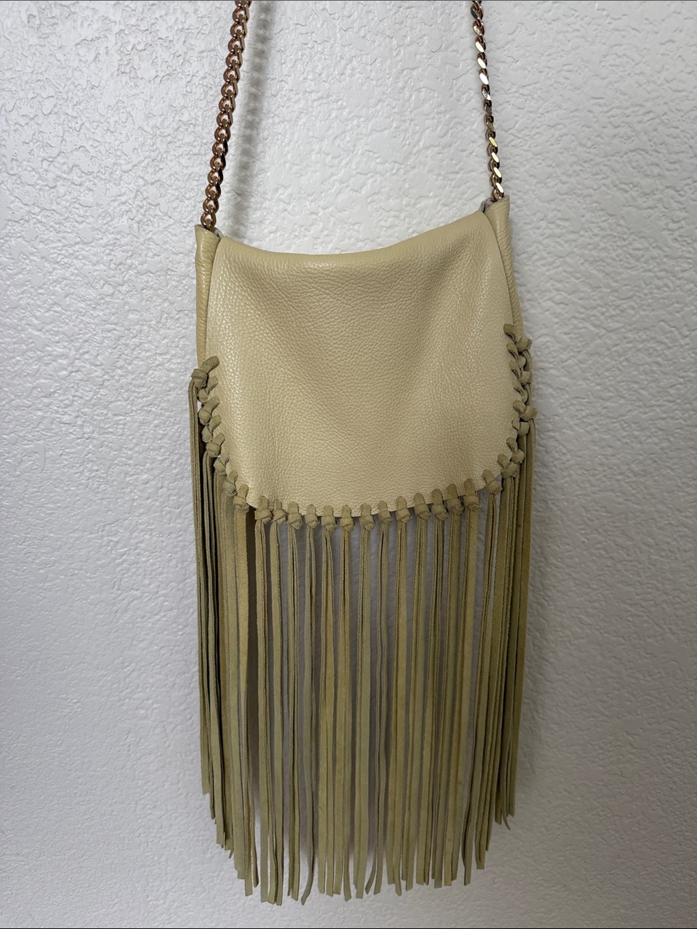 Zara Fringe Leather Shoulder Bag with Chain Strap